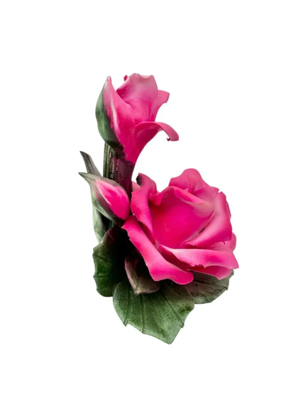 Capodimonte Rose Porcelain Figurine Dk Pink Green Made In Italy Original Box
